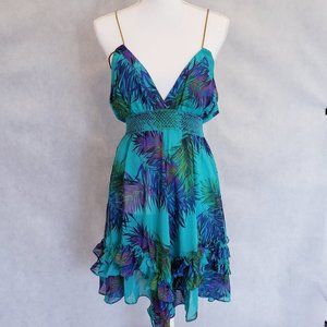 Arden B Teal Floral Chain Tassel Strap Mini Dress